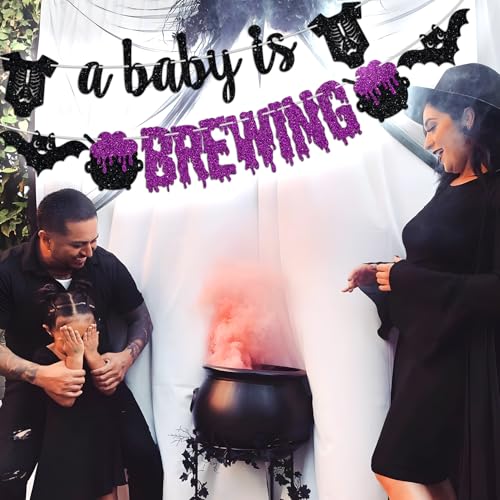 Halloween Baby Shower Banner - Black and Purple Glitter Pregnancy Announcement
