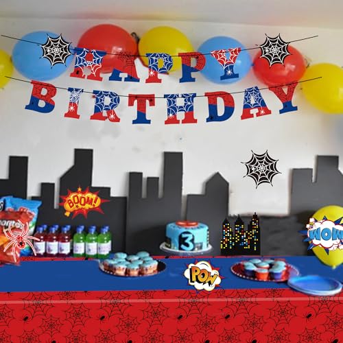 Spider Party Decorations Set - Web Tablecloth, Banner & Hanging Swirls - Variation of 3.0