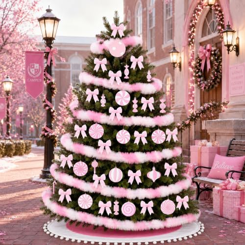 Pink & White Christmas Garland Tree Decor Set - Sand Worm Theme, 40 Pieces