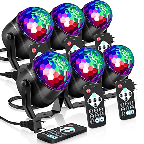 6 Pack Sound Activated Disco Ball Party Lights with Remote Control