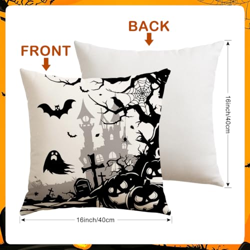 Artscope Halloween Haunted House & Ghost Throw Pillow Cover Set - Bat 16x16 Inches