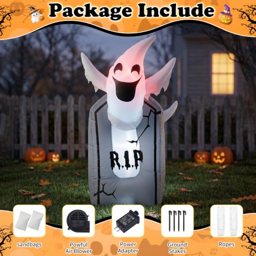 3.5ft Halloween Inflatable Ghost and Tombstone Yard Decoration with LED Lights