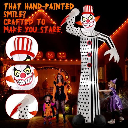 12Ft Giant Creepy Clown Halloween Inflatable with LED Lights for Outdoor Yard Decor