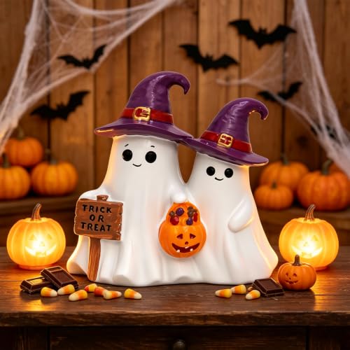 Purple Halloween Ghost Figurines Indoor Decorations - Cute & Non-Scary, Resin Craft, 5.7 Inch