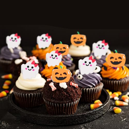 Halloween Cupcake Toppers Set - Ghost and Pumpkin Designs, 30 pcs, Kids & Party Decorations