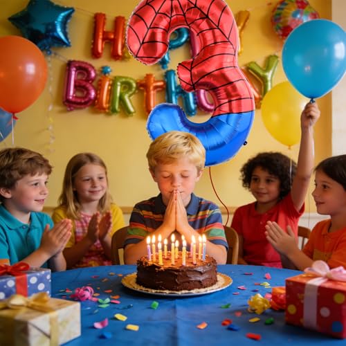 40 Inch Spider Theme Number 3 Balloon - Red & Blue Web Foil Party Decoration