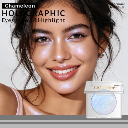 Light Blue Duochrome Eyeshadow Palette with Holographic Glitter & Brightener - Half Magic Effect