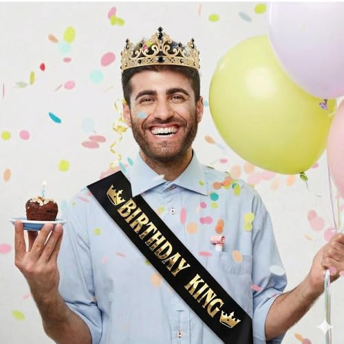 Gold King Crown and Sash for Birthday Party Men Celebration Gift