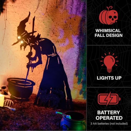 LED Halloween Witch & Cat Decoration - Spooky Outdoor Scene 3 Ft