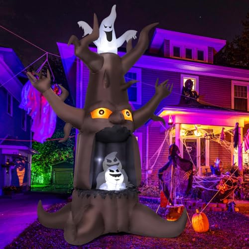 9 Ft Inflatable Halloween Dead Tree with Ghosts & LED Lights Outdoor Decor