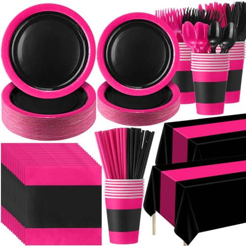 Hot Pink and Black Party Supplies Kit - 452 Pieces for 50 Guests - Pink & Black Theme