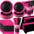 Hot Pink and Black Party Supplies Kit - 452 Pieces for 50 Guests - Pink & Black Theme