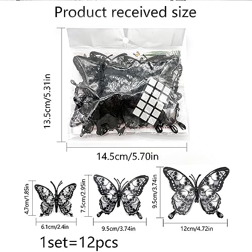 Halloween Wall Decals 3D Skeleton Butterfly Stickers for Door Wall Window Decor - 12 Pcs