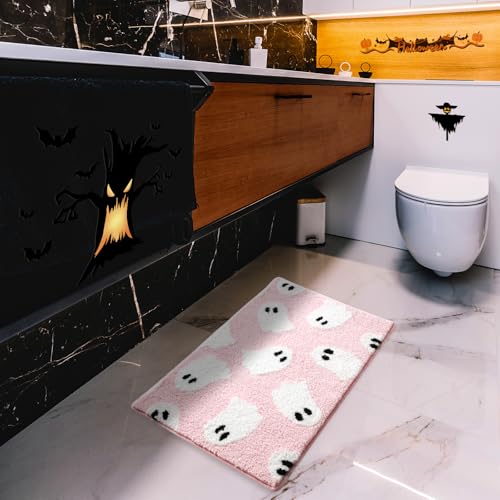 Moutina Ghost Bathroom Rug 20x32 Inch Pink Halloween Bath Mat - Whimsical Decor