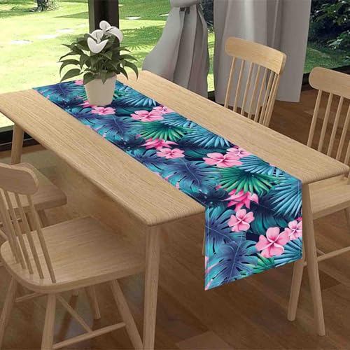 Tropical Table Runner - Drapeloft 13x90 Inch Floral Palm Leaves for Kitchen & Dining - Variation of THIS listing