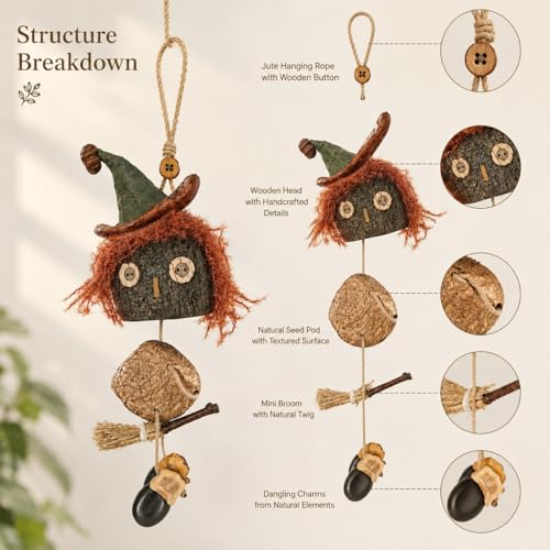 Halloween Witch Decor - Handmade Dried Fruit Shell Ornament for Fall & Halloween