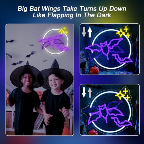 Purple Bat Neon Sign with Flashing Wings Halloween Wall Decor