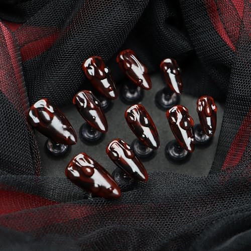 Halloween Blood Droplet False Nails S - Red Glossy Almond Fake Nails