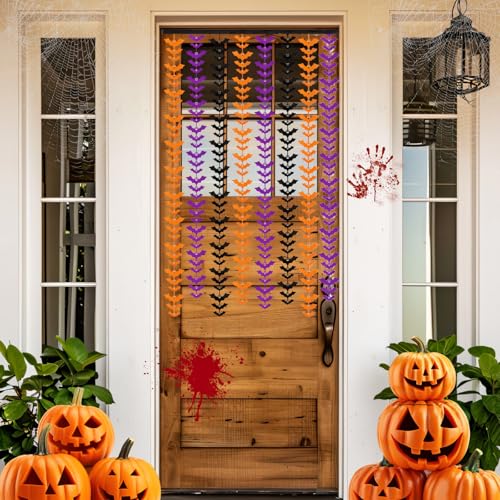 HPMAISON Halloween Foil Fringe Curtains 2 Pack - Bat Orange Black Purple Streamers