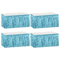 Light Blue Metallic Foil Fringe Table Skirts 29x108 Inch for Party Decor - 4 Pack