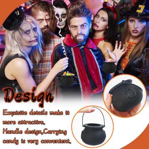 50 Pcs Halloween Mini Black Cauldrons - 2.8 Inch Portable Candy Holders with Handles