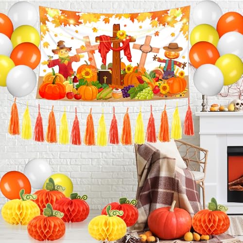 Fall Car Decorations Set with Religious Pumpkin & Scarecrow - Trunk or Treat