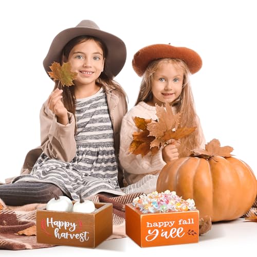 Fall Candy Dish Set - Mini Wooden Thanksgiving Candy Bowls Orange & Gold