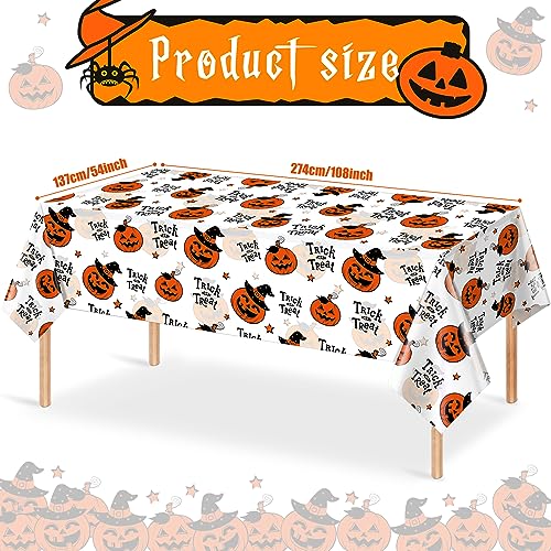 Trick or Treat Halloween Plastic Tablecloths 6 Pack - 54 x 108 Inch Pumpkin Design