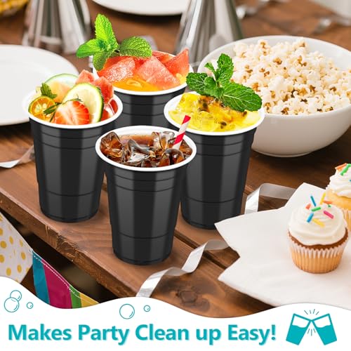 Black Plastic Cups 16 oz Disposable Party Cups Set of 50 - Heavy Duty