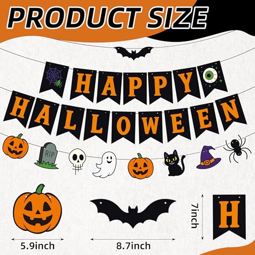 Halloween Banner Garland Set with Pumpkins Ghost Skull and More - Party Decorations