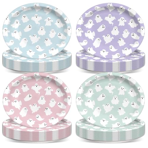 Pastel Ghost Paper Plates Set for Halloween Parties - 52 Pieces