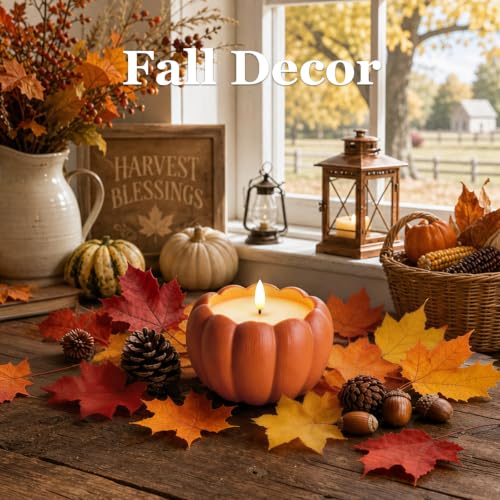 Terracotta Flameless Pumpkin Candle - Plaster Orange Fall Decor 2Pc