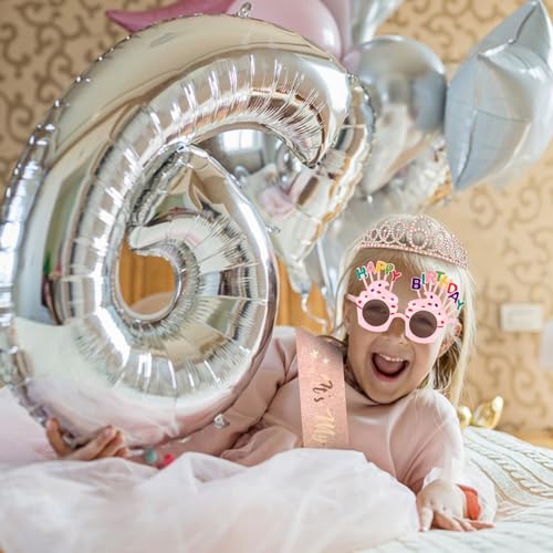 6th Birthday Decorations Kit with Glitter Sash and Crown - Rose Gold Variation