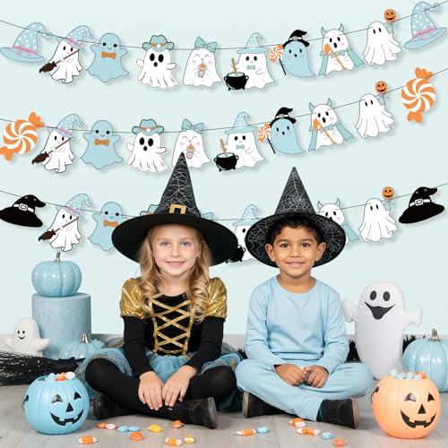 Blue Halloween Ghost Garland Set - 3 Pcs Festive Wall & Mantle Decorations