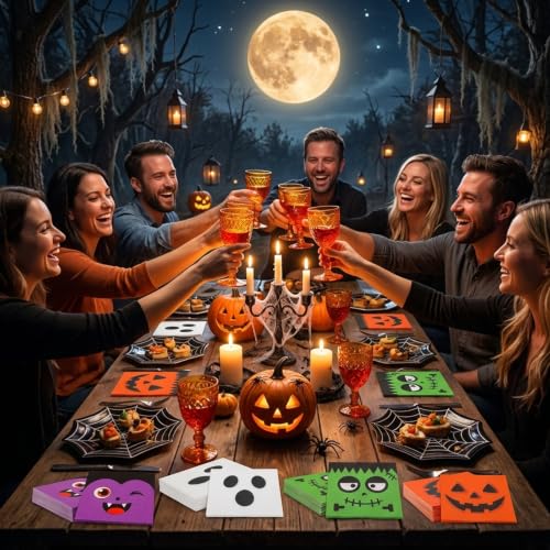 Halloween Monster Cocktail Napkins 100 Pcs - Cartoon Monster Squad Variation