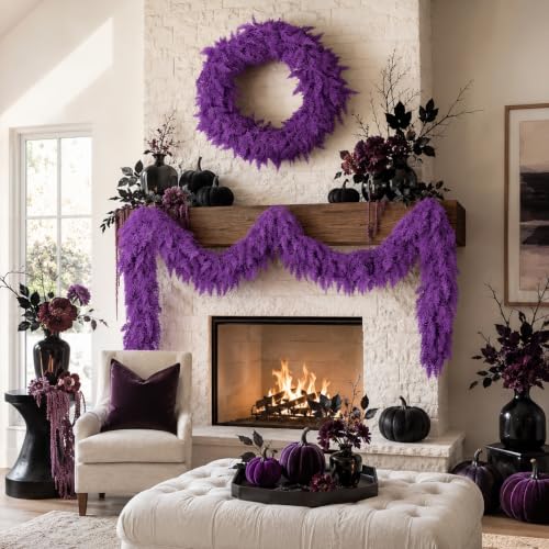 Purple Cedar Garland 9ft Artificial Christmas Decor for Indoor Outdoor | Reusable
