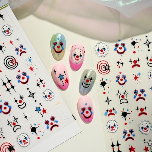 Halloween Nail Stickers 5D Embossed Clown Nail Art Decals - Style43