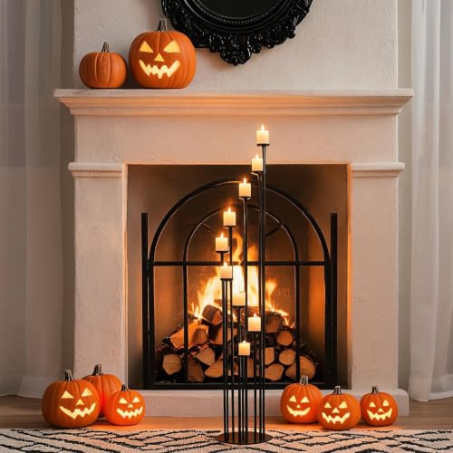 Black 44 Inch Metal Floor Candelabra Centerpiece - 9 Arm Candle Holder for Halloween, Weddings & Home Decor - Variation: Black / 2 Pcs