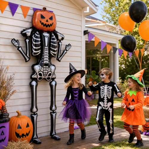Giant Halloween Skeleton Balloon with Pumpkin Head - 8.3FT Spooky Party Decor - Pumpkin Balloon Variation