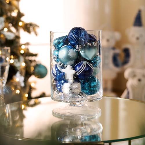 Christmas Heart Shaped Ball Ornament Set - Blue Silver - 28pcs