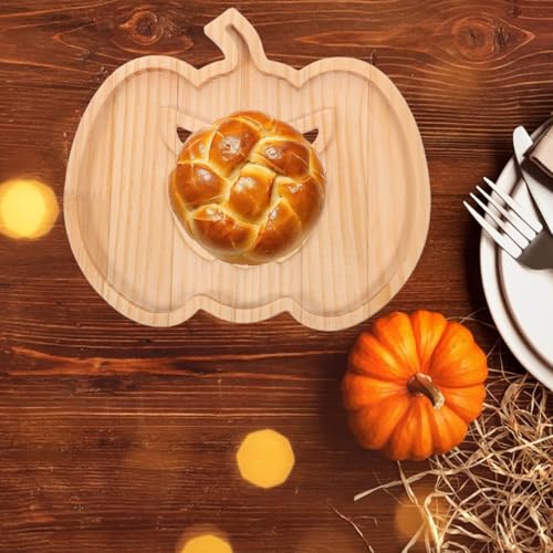 Wooden Pumpkin Serving Tray for Halloween Snacks and Party Platter