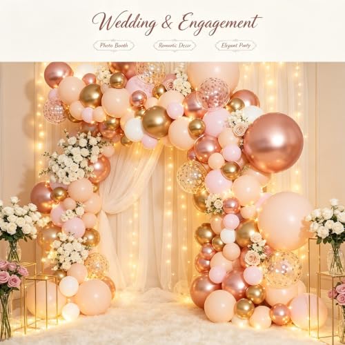 Rose Gold Balloon Arch Kit with 129 Balloons for Party Decorations