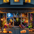Halloween Garage Door Banner Cover - Spooky Witch & Black Cat Wall Mural - 7x16 FT - Variation 247