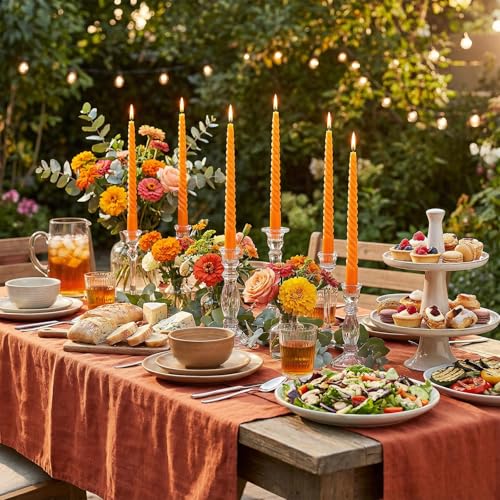 Orange Spiral Taper Candles - 10 Inch Unscented Dripless Twisted Candlesticks for Fall Halloween & Holiday Decor - 6 Pack