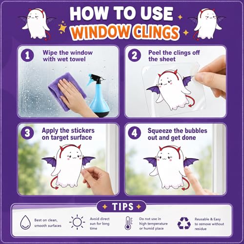 Halloween Ghosts & Bats Window Clings - Spooky Ghost & Bat Window Stickers, Reusable Static Decals, 2 Sheets - Halloween Decorations, Classroom & Home, Variation: Ghosts & Bats