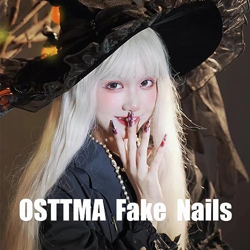Halloween Ghost Fake Nails - Extra Long Press-On Nails with White Ghost Design