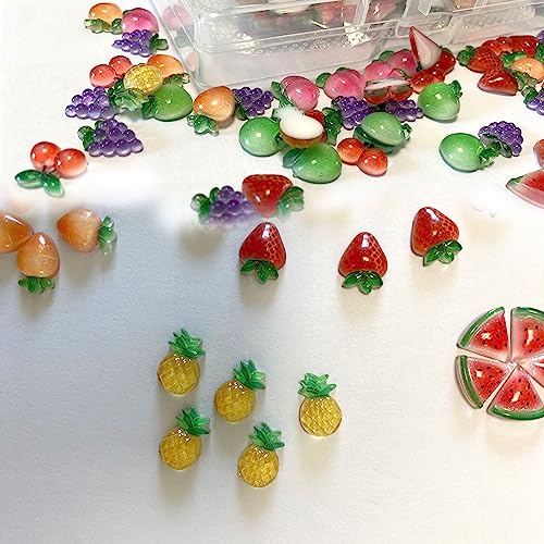 Mini Resin Fruit Cabochons - 60PCS Flatback Fruit Nail Charms for Crafts, Slime, Scrapbooking, DIY Embellishments - Fruit Variation