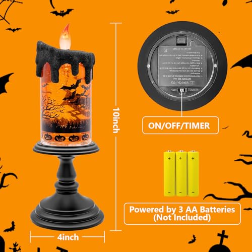 Halloween Snow Globe Flameless Candle - Brown Spinning Water Lantern with Timer