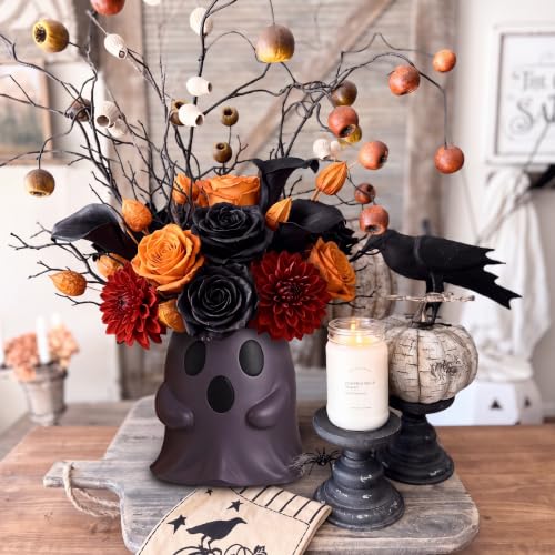 Halloween Ghost Buckets - Terracotta & Black Decor, 6 Inch, Set of 2