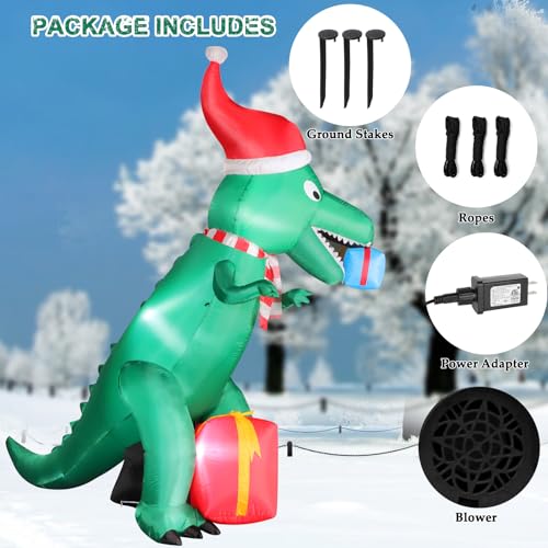 7ft Christmas Inflatable Dinosaur Yard Decoration with LED Lights